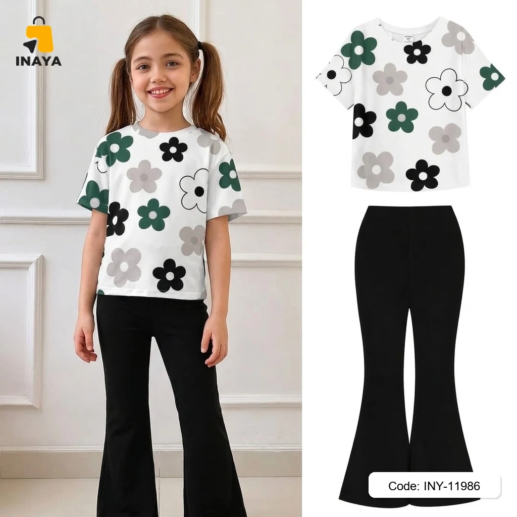 White Retro Flowers Long Set