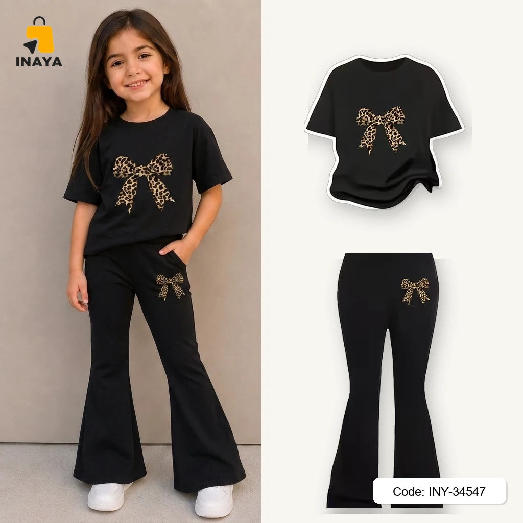 Black Leopard Bow Long Set