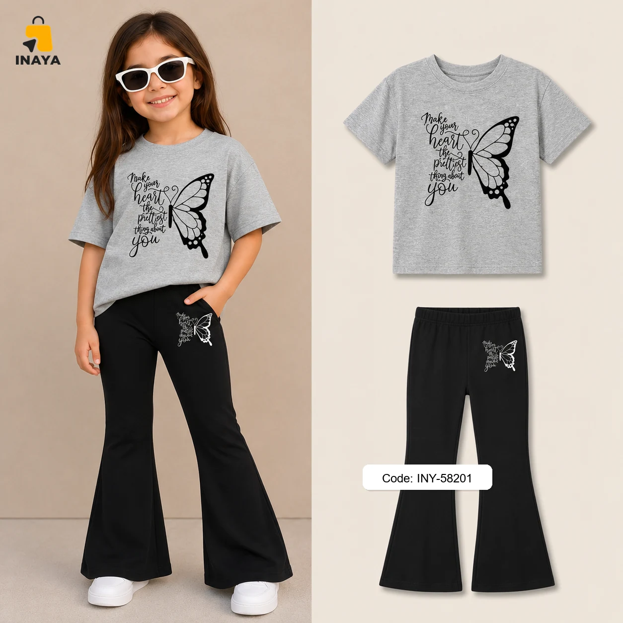 Grey Butterfly Make Your Heart Long Set