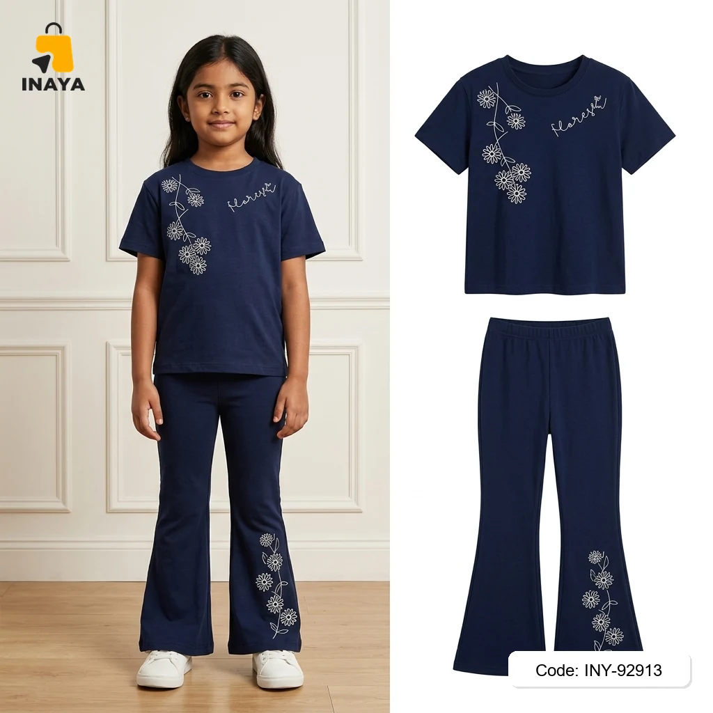 Navy Daisy Flowers Long Set