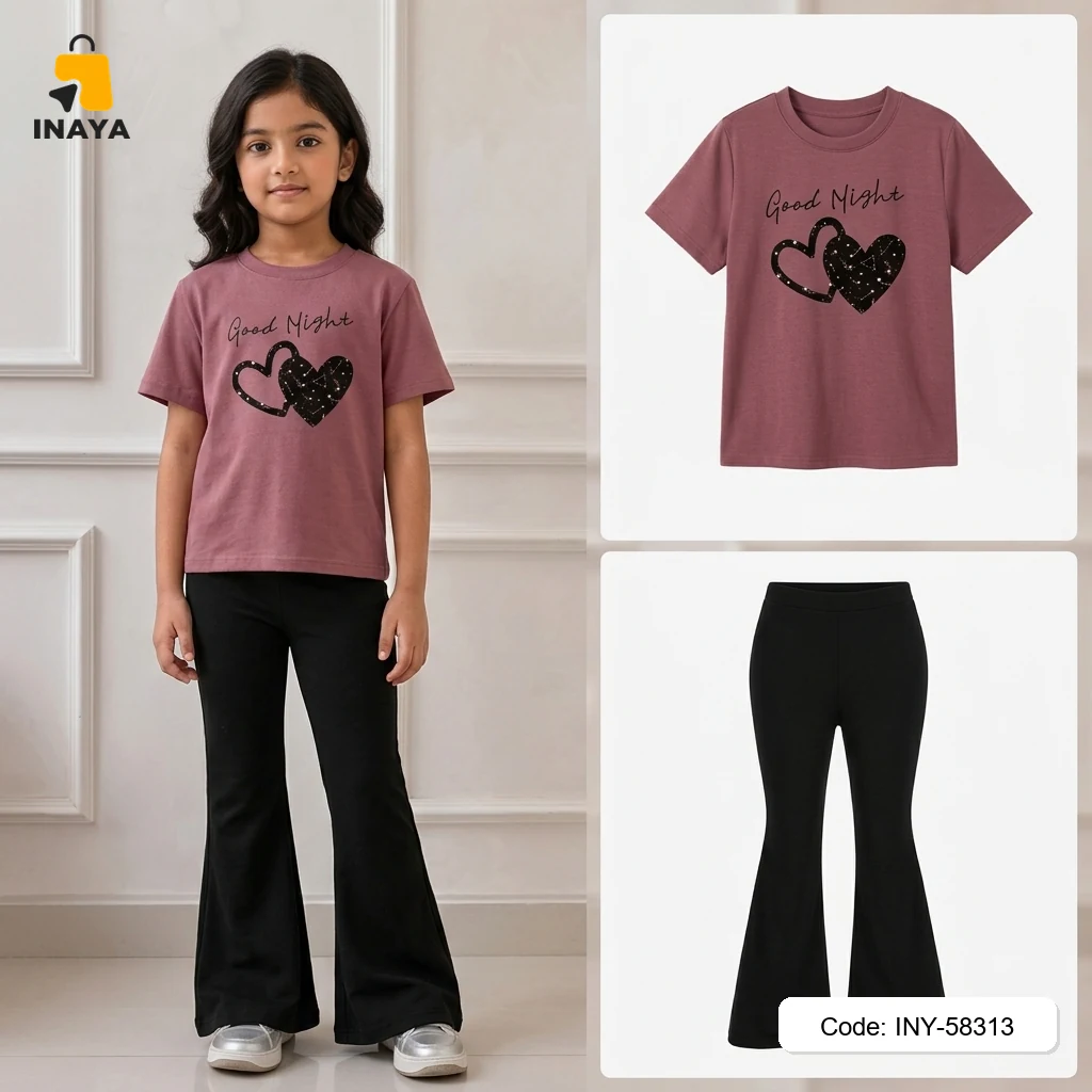 Mauve Good Night Double Heart Long Set