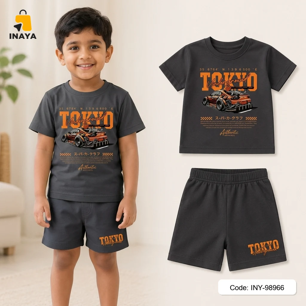 Dark Grey Tokyo Sports Car Baby T-Set