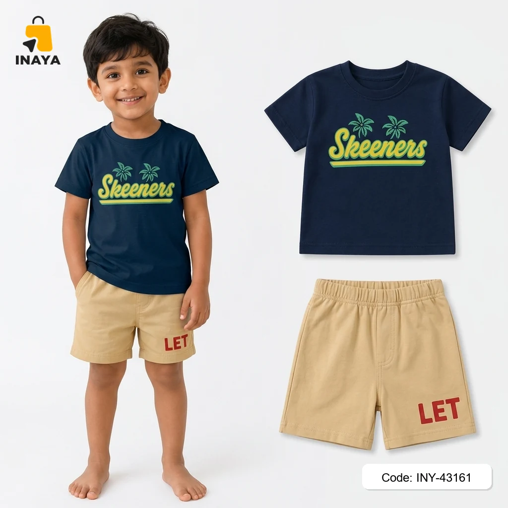 Navy Graphic Palm Baby T-Set