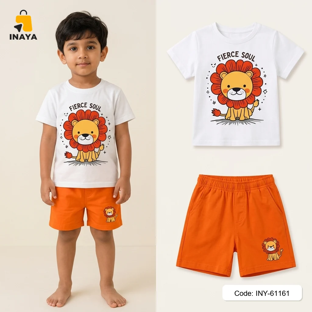 White Fierce Soul Lion Baby T-Set