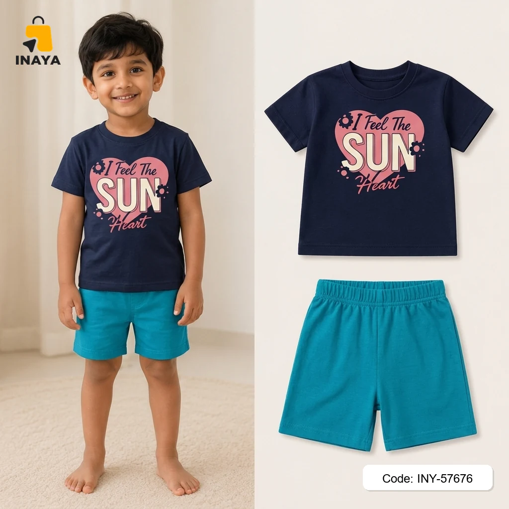 Navy I Feel The Sun Heart Baby T-Set