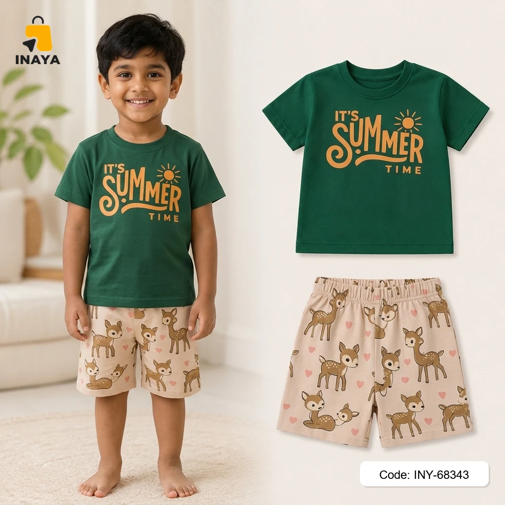 Green It's Summer Time Deer Baby T-Set