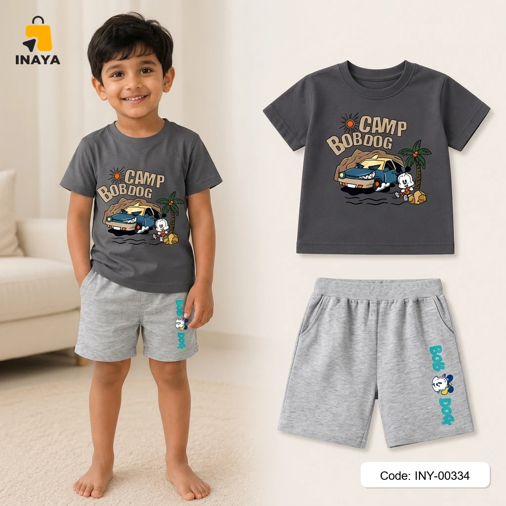 Dark Grey Dog Baby T-Set