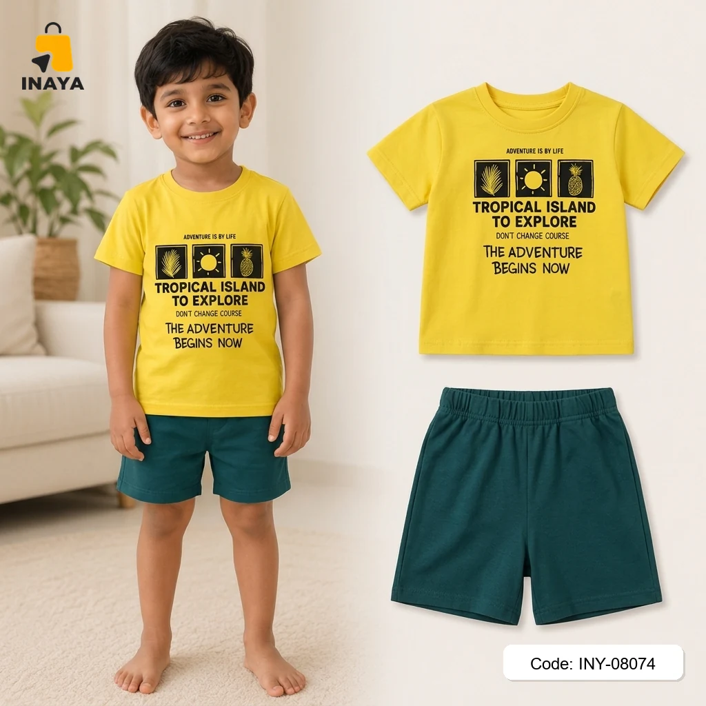 Yellow Tropical Island Explore Baby T-Set