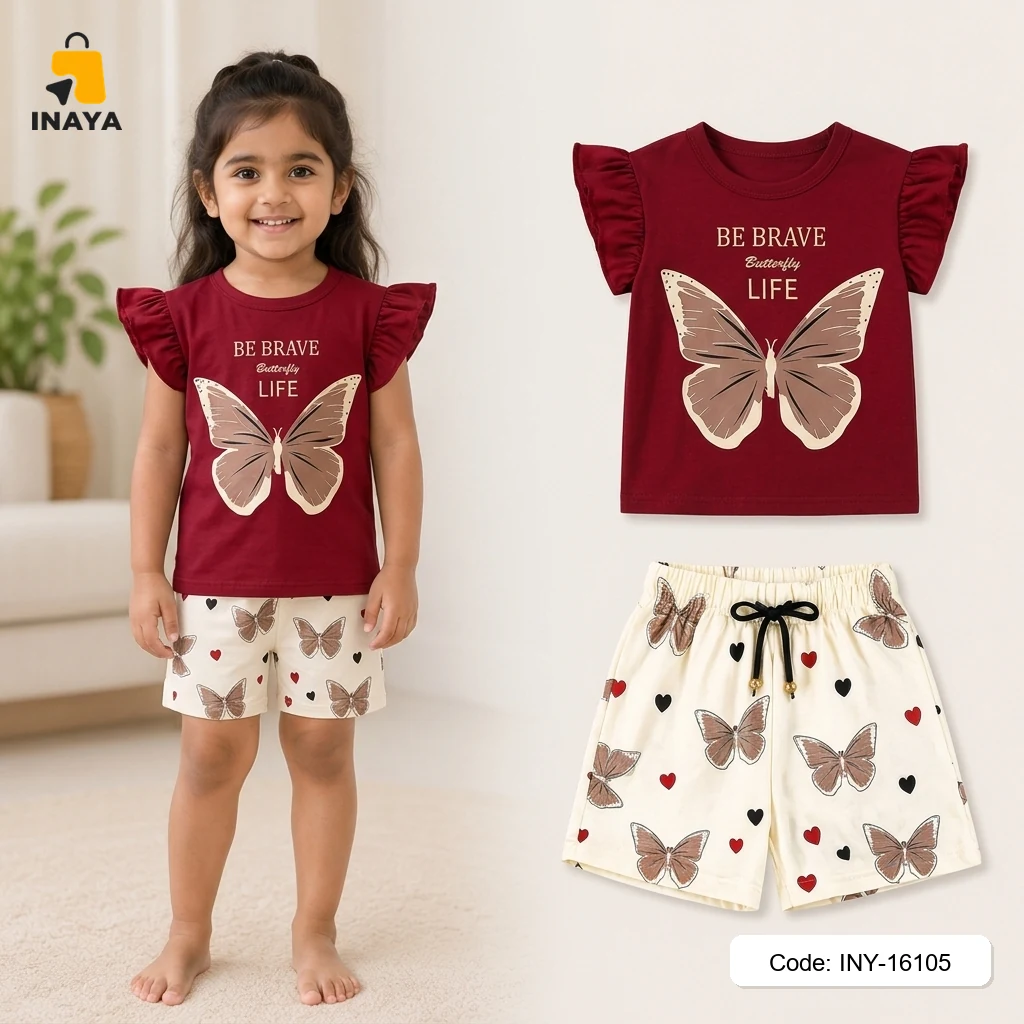Maroon Be Brave Butterfly Baby T-Set