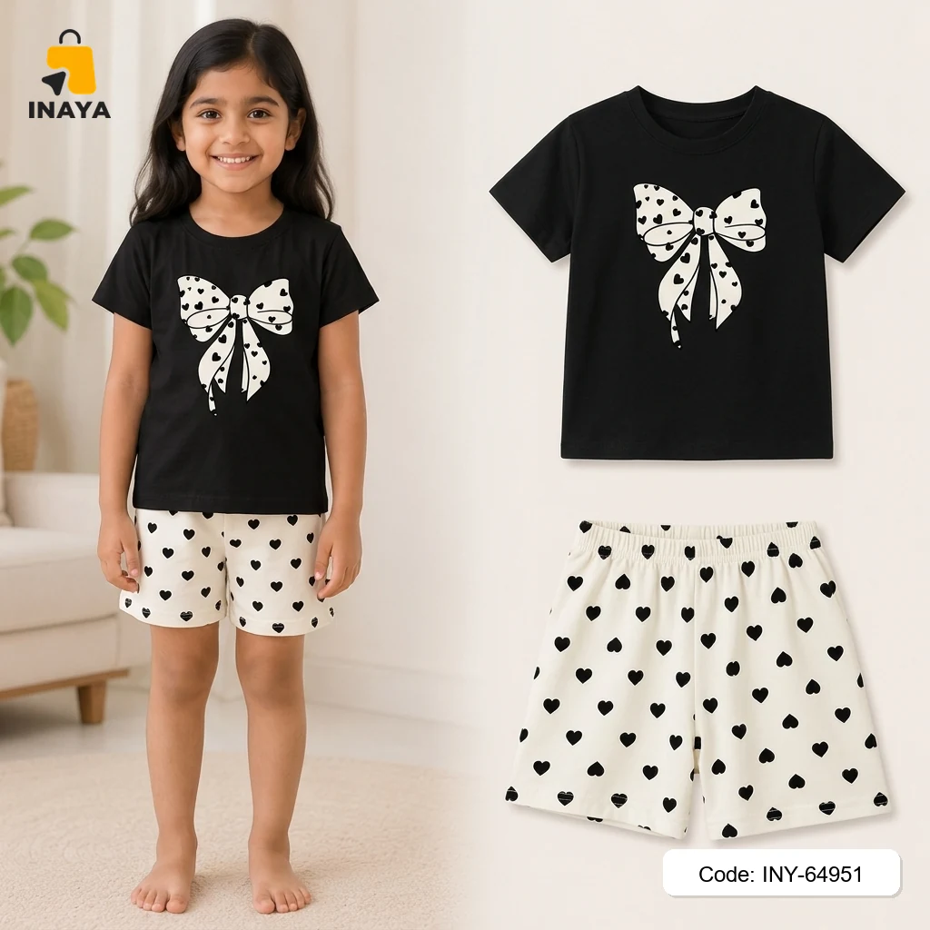Black Polka Dot Bow Baby T-Set