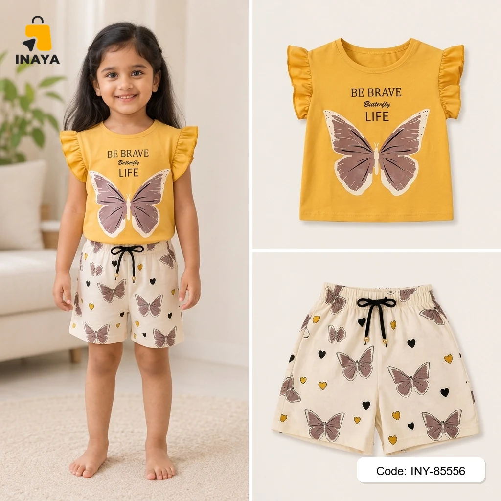 Yellow Be Brave Butterfly Baby T-Set
