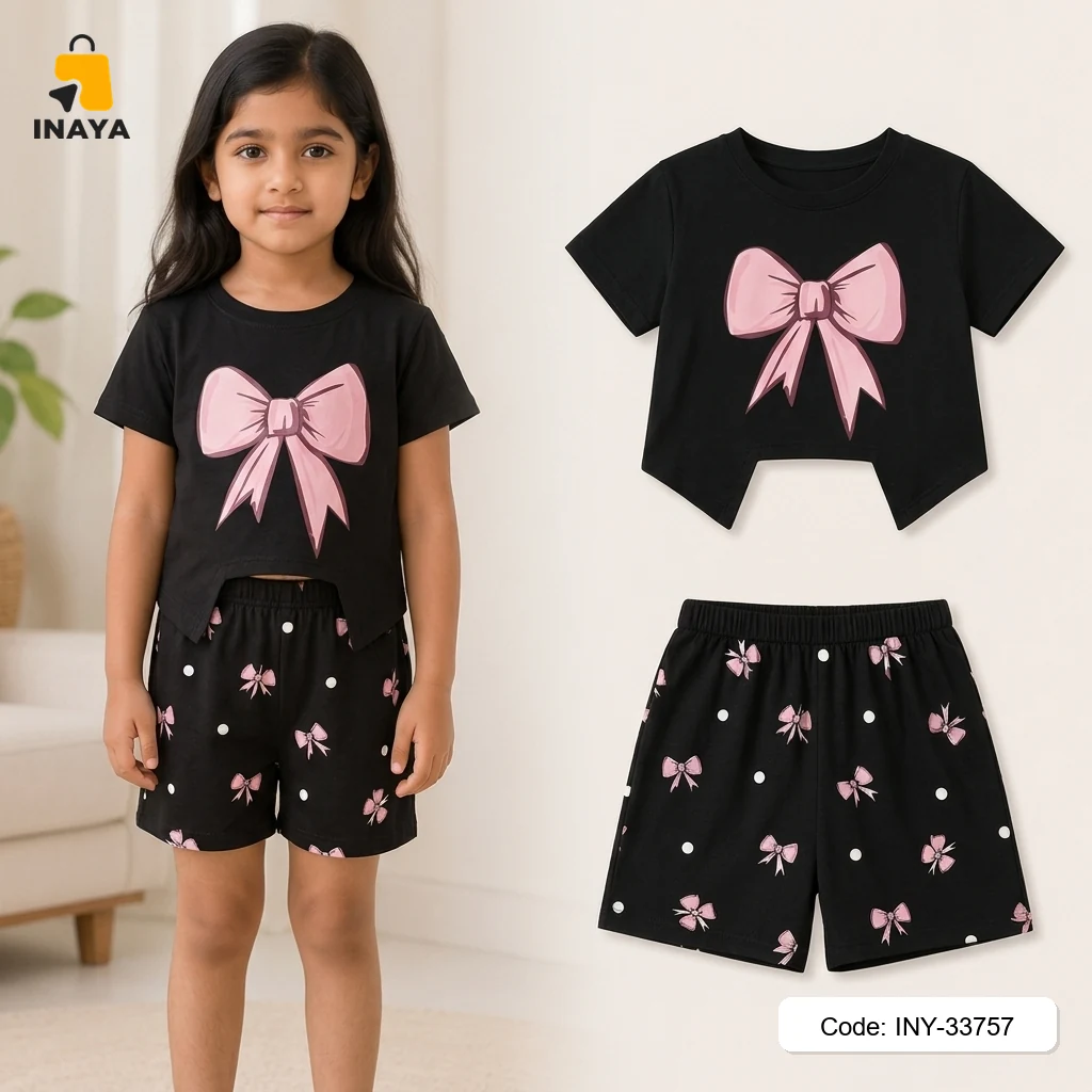 Black Pink Bow Baby T-Set