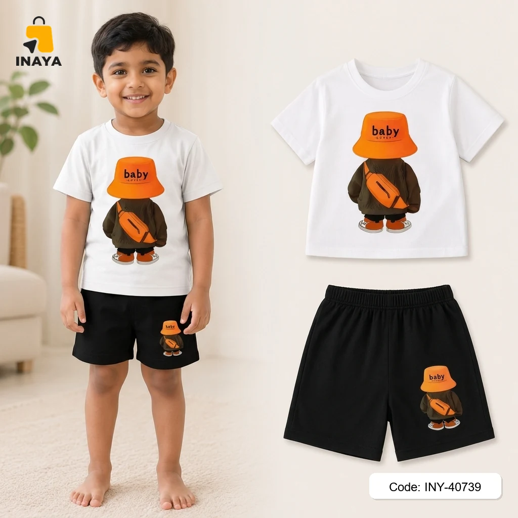 White Orange Hat Boy Baby T-Set