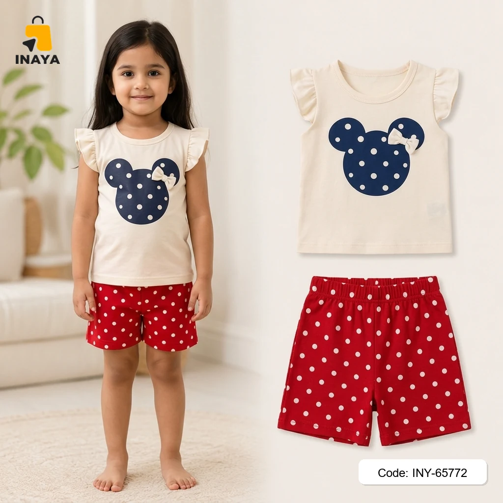 Cream Mickey Mouse Head Baby T-Set