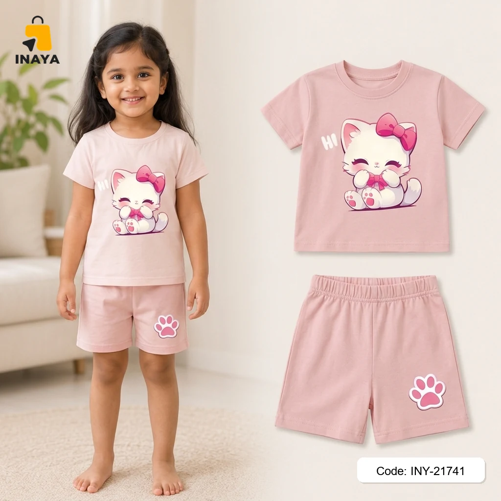 Pink Hi Cute Kitty Baby T-Set