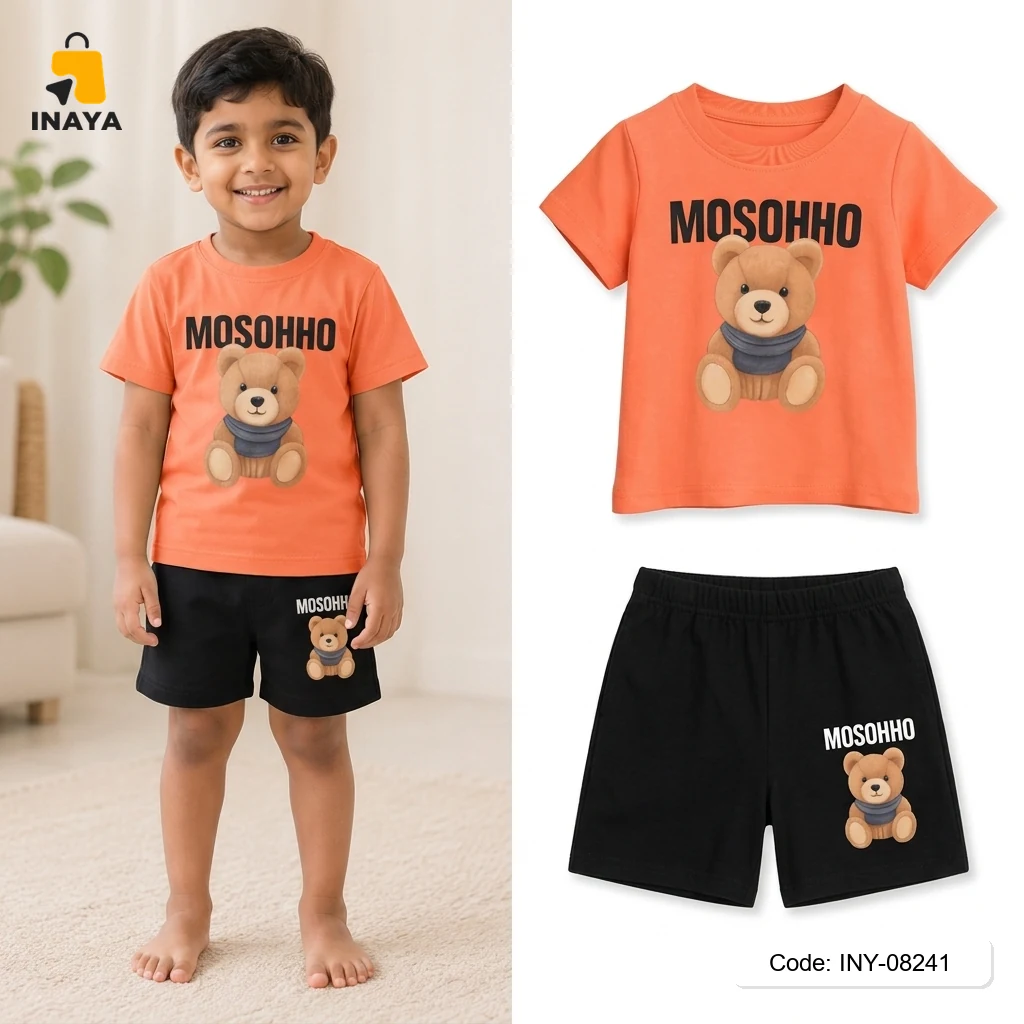 Orange Bear Baby T-Set