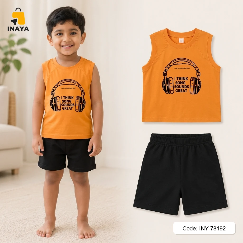 Orange Headphones Song Sounds Baby T-Set